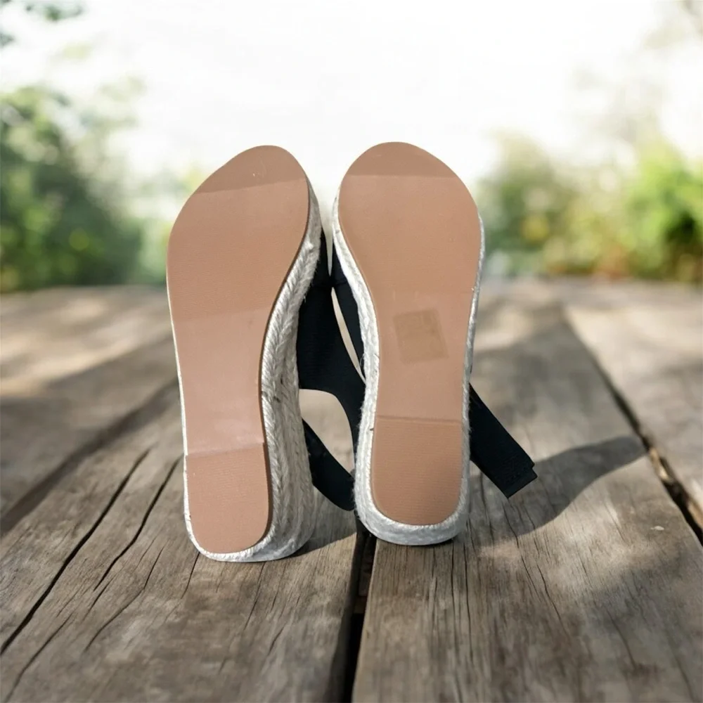 SHEIN Black Espadrille Slingback Wedges